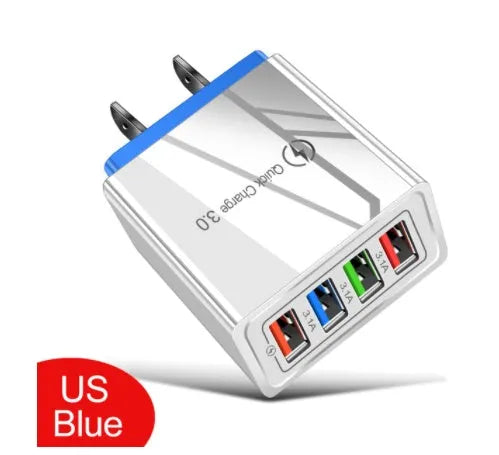 Four-port USB mobile phone charger with luminous indicator light in dark blue colour