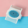 Blue multifunctional pet comb grooming tool measuring 8.5cm with floating hair removal, massage, and flea removal functions
