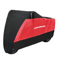 Black and silver polyester motorcycle rain cover with anti-theft and heat insulation features