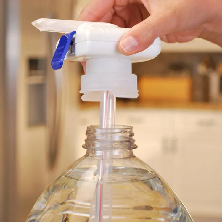 Handheld beverage pumping device with long silicone straw and manual press handle
