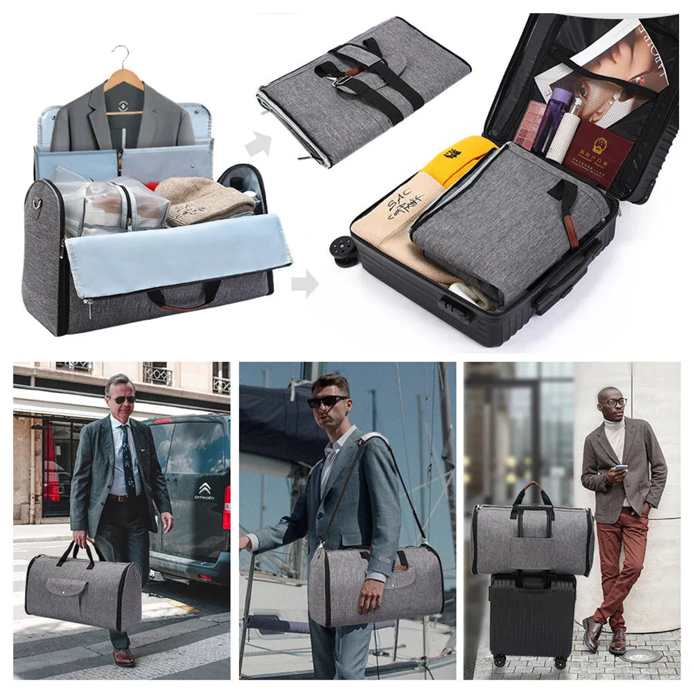 Folding luggage duffel bag in dark blue with 36-55L capacity for travel and workout use