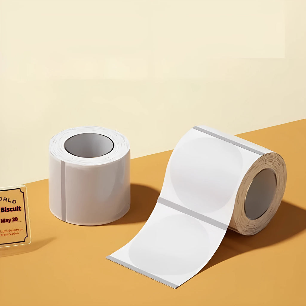 Waterproof transparent adhesive stickers thermal synthetic paper multiple rectangular and round sizes