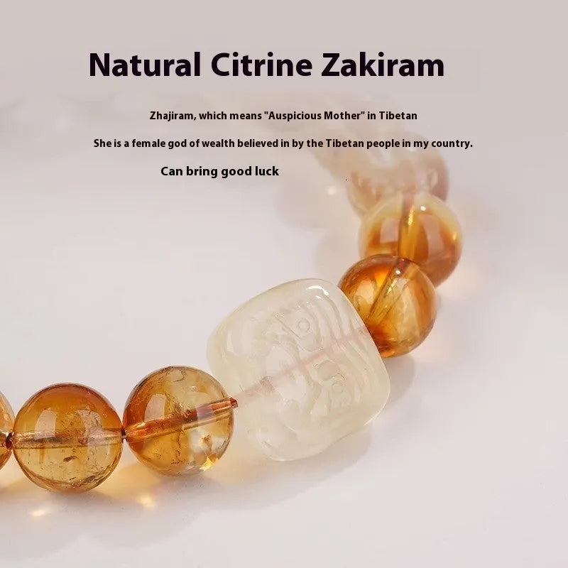 Women's carved citrine crystal bracelet with 10mm geometry beads in national style