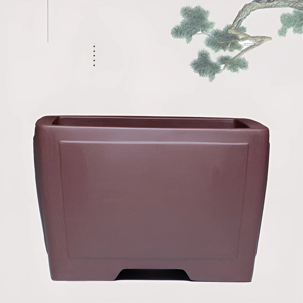 Square classical purple clay succulent bonsai pot on tabletop with various size options displayed