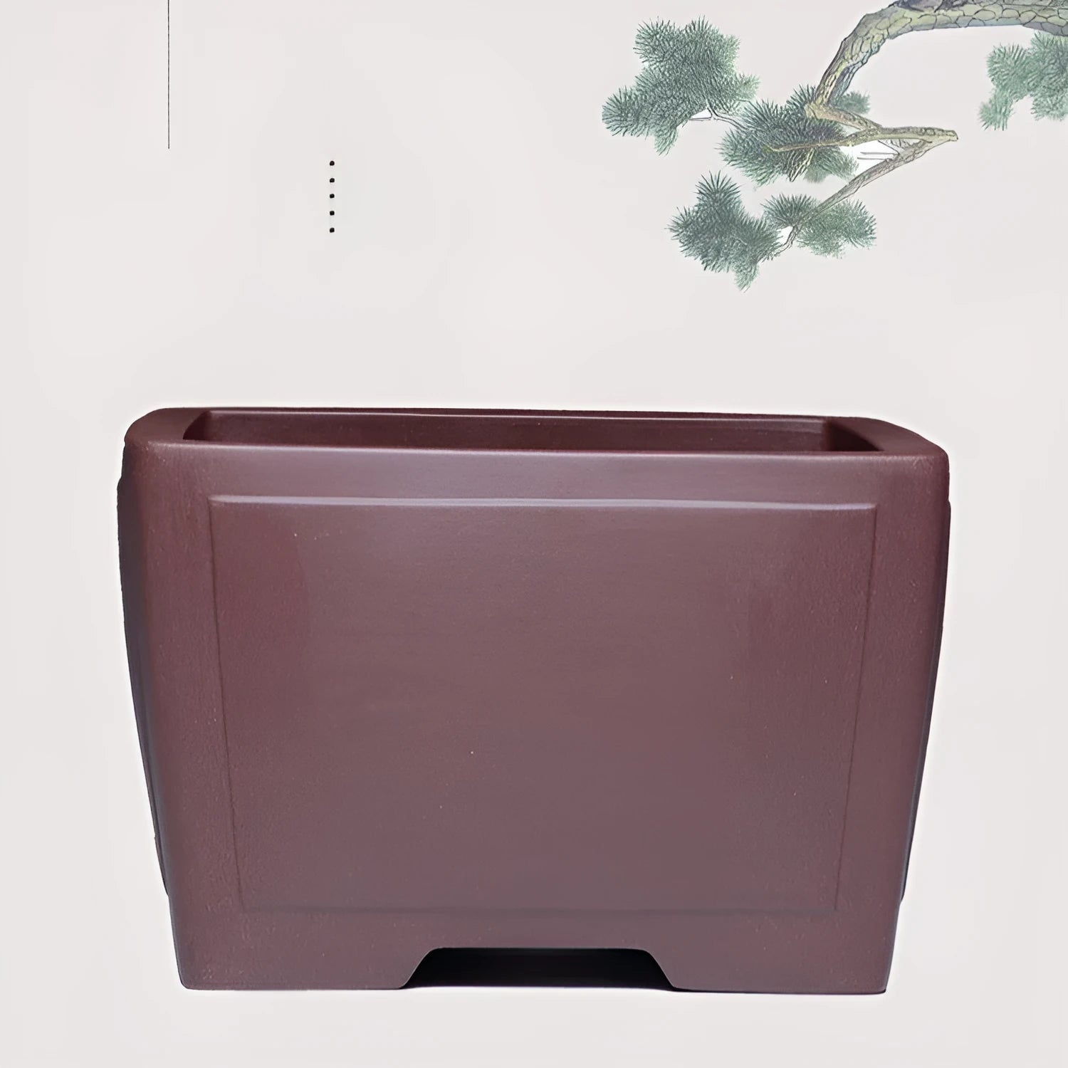 Square classical purple clay succulent bonsai pot on tabletop with various size options displayed