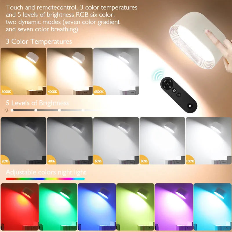 Oval white magnetic wall lamp with remote control on a plain wall.