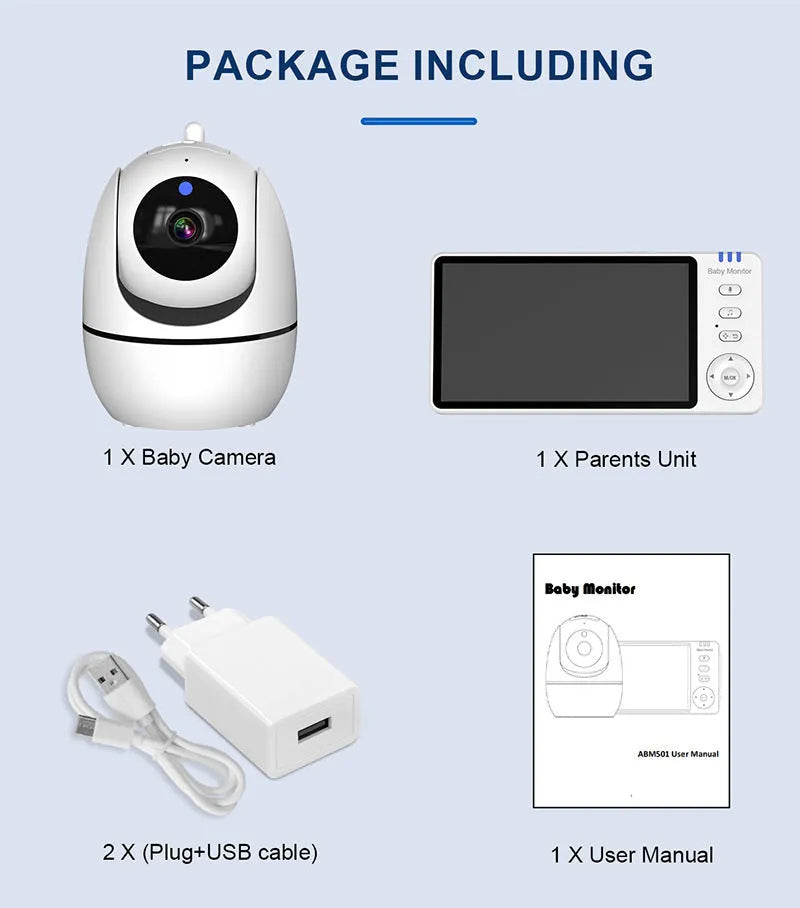 HD wireless baby monitor white with 5.0-inch 720p LCD screen, cry detection, and 3500mAh battery