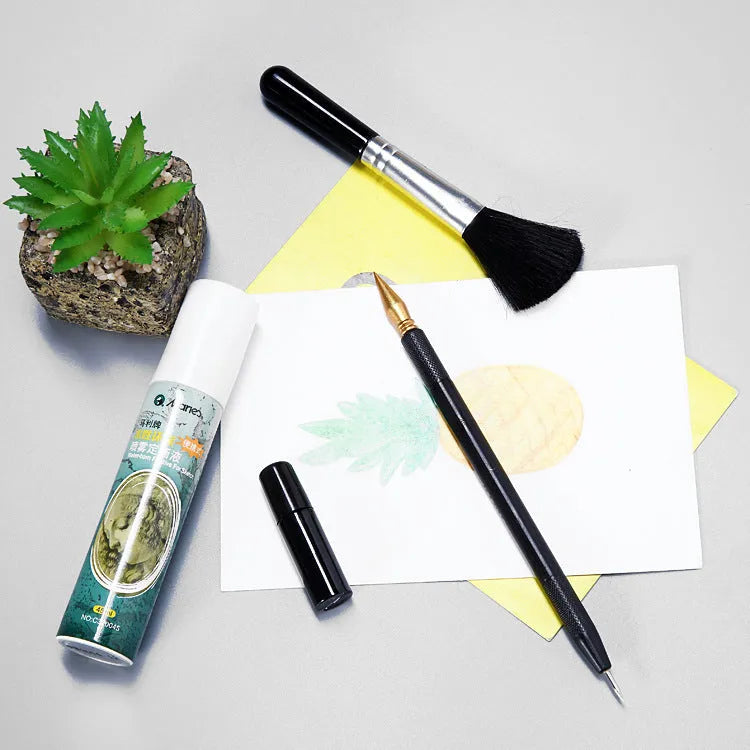 Scratch painting tool set with oil painting pens, healing pen, scraper and brush on white card