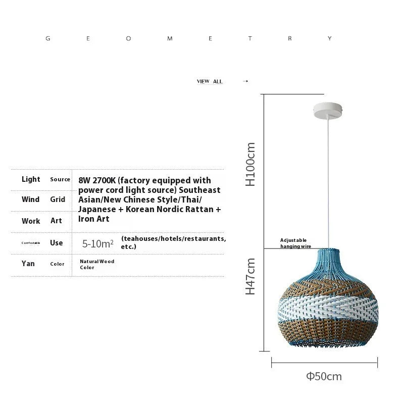 Vine woven pendant lamp with Southeast Asian design in natural materials