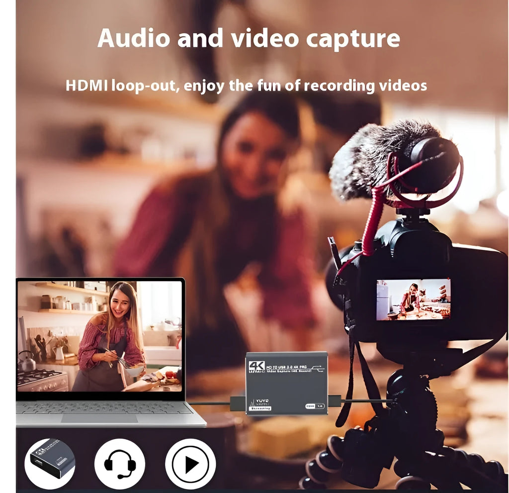 Black 4K gaming set-top box with MS2131 chip for 1080p output and audio recording