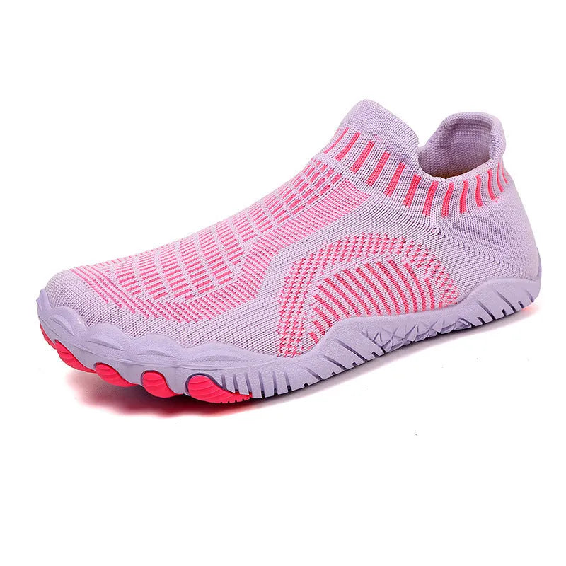Non-slip quick-drying wading shoes with lycra upper and rubber sole in black, side view