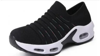 Plus size fly-knit sock shoes in 2088 Tao black with round toe, low heel, and stretch mesh upper