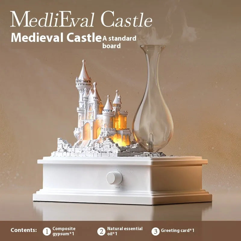 White medieval castle waterless aromatherapy machine with ambient lighting and USB charging