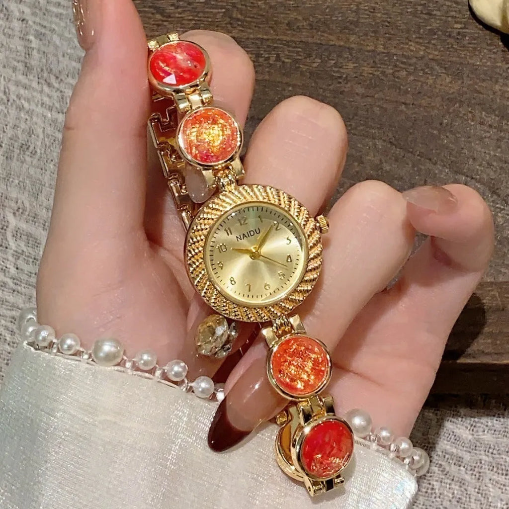 Women's round quartz watch with 25mm dial in one of six colour options.