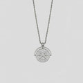 Sunflower embossed geometric round pendant necklace with hemp flowers chain in gold or steel colour