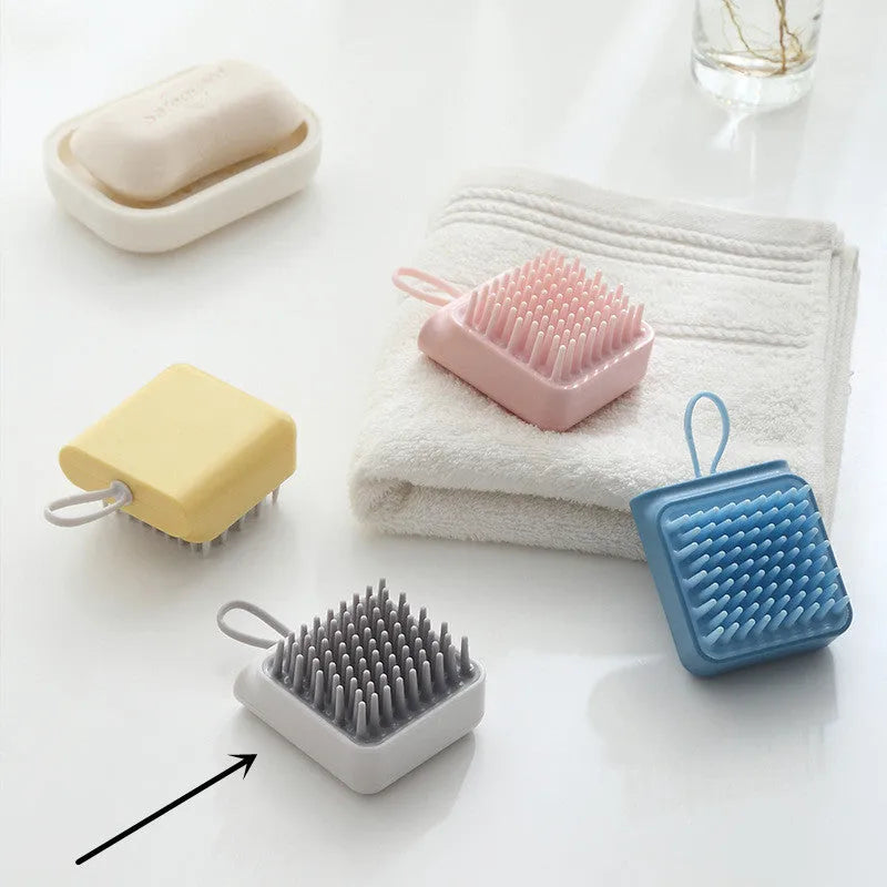 Pet dog cat bath brush with soft TPR prongs in blue colour, ergonomic design for wet and dry grooming