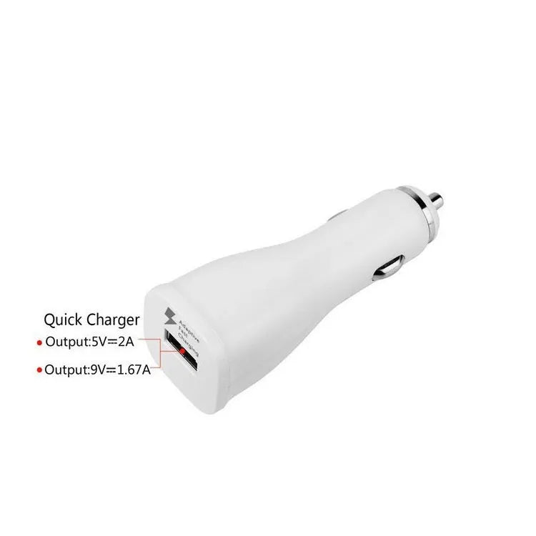White QC30 single port USB car charger with QC2.0 fast charging for mobile phones
