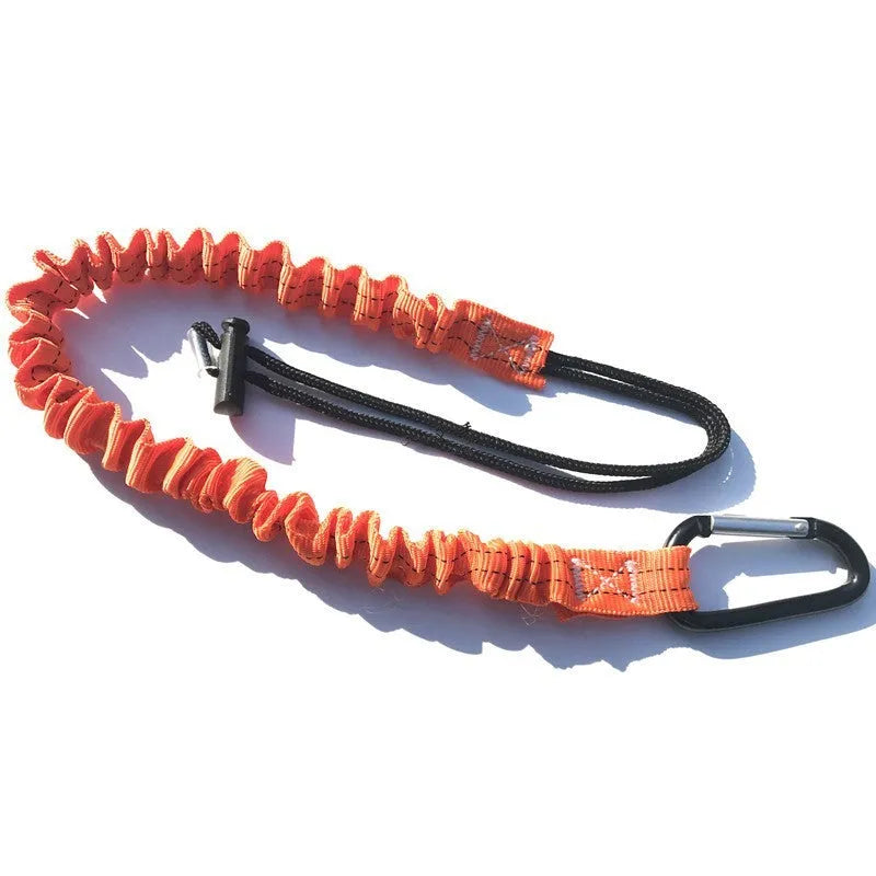 Orange fishing rod safety rope with connector showing 90cm length for fall protection