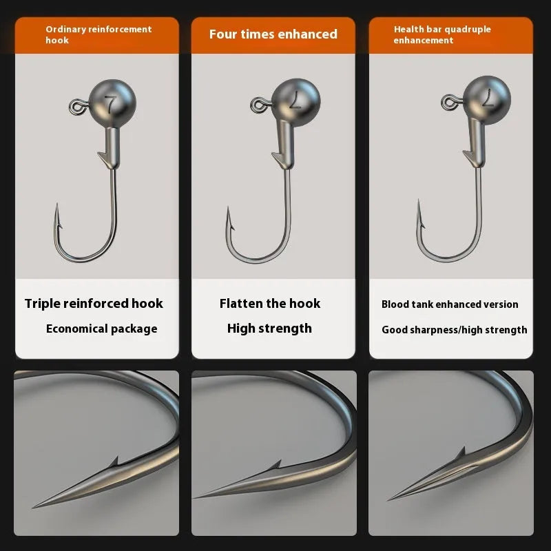 50-piece enhanced jig hooks with lead heads and four-times stronger construction