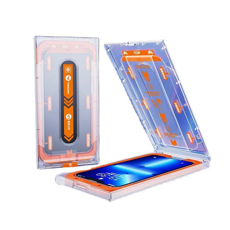 Anti-peep tempered glass screen protector for iPhone with electroplating finish and clean room applicator