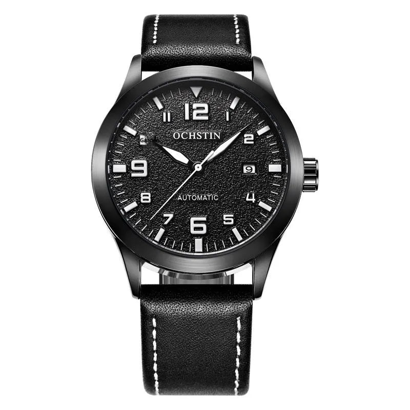 Men's retro leather automatic mechanical watch with business styling and 12mm thickness