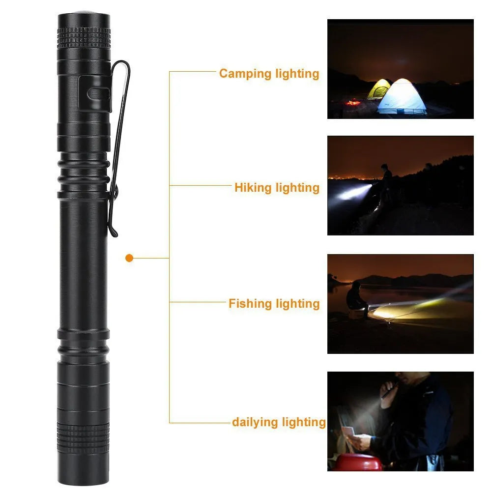 Aluminium alloy waterproof pencil-type flashlight, 13CM long, 1W LED, rechargeable battery