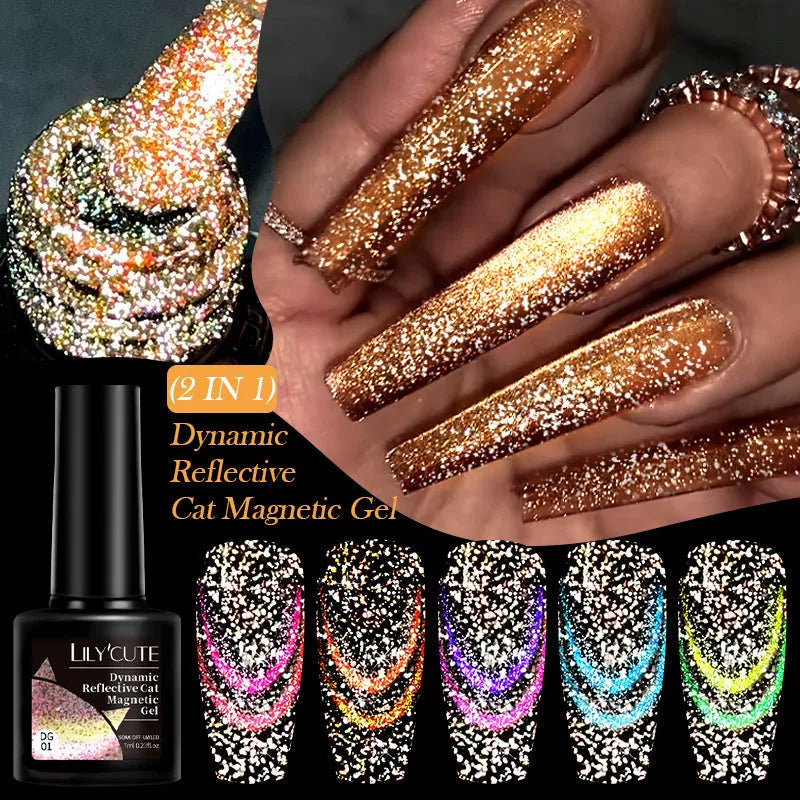 Diamond In The Debris Cat Eye Series UV nail polish gel pots in six glitter colours