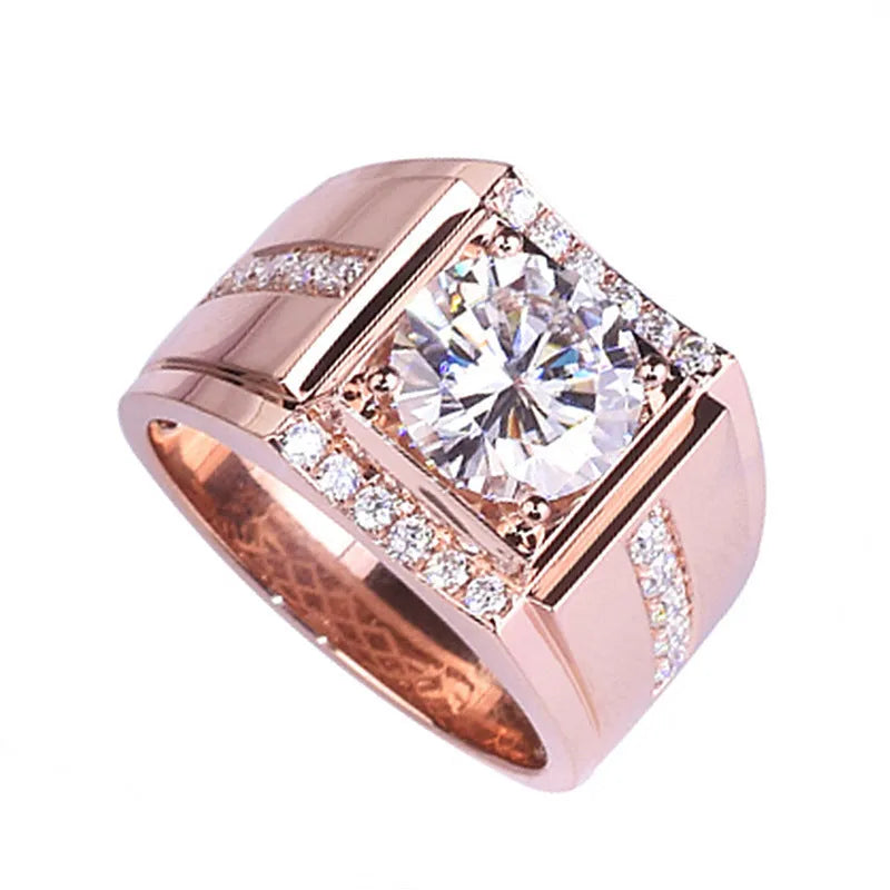 Men's adjustable copper ring with diamond geometry design in electroplated rose gold finish