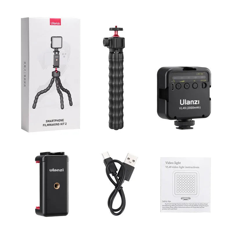 Silver aluminium photography tripod with adjustable height for video vlogging and live streaming