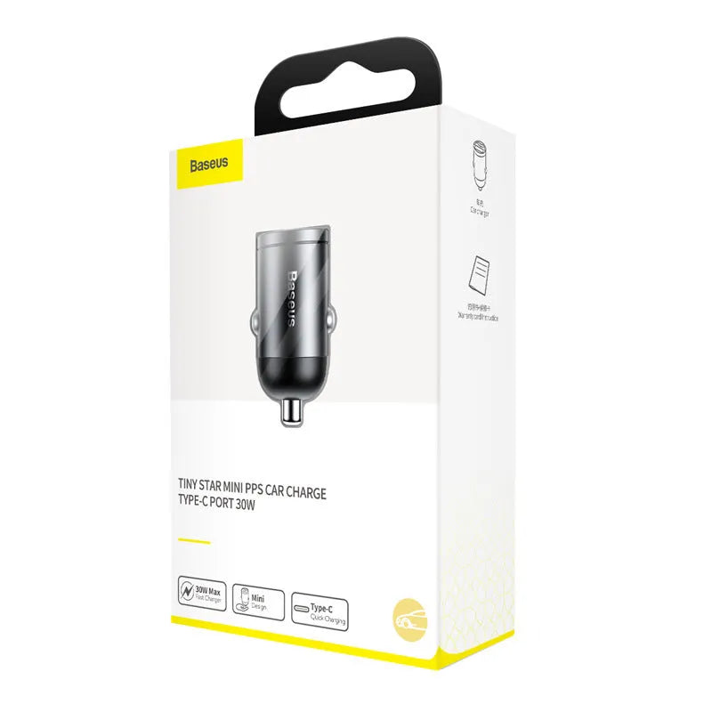 Baseus electro-optical grey car charger with USB port and 1 metre cable