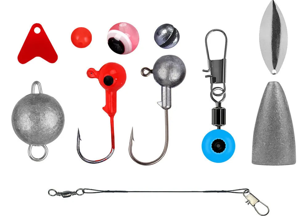 Weihe 257-piece fishing lure accessories kit in orange or black ABS organiser box.