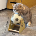 Vertical wooden cat scratch board with solid wood base and sisal rope winding, football style colour