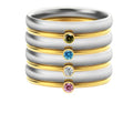 December birthstone engraved titanium steel ring with geometric design in gold and steel tones