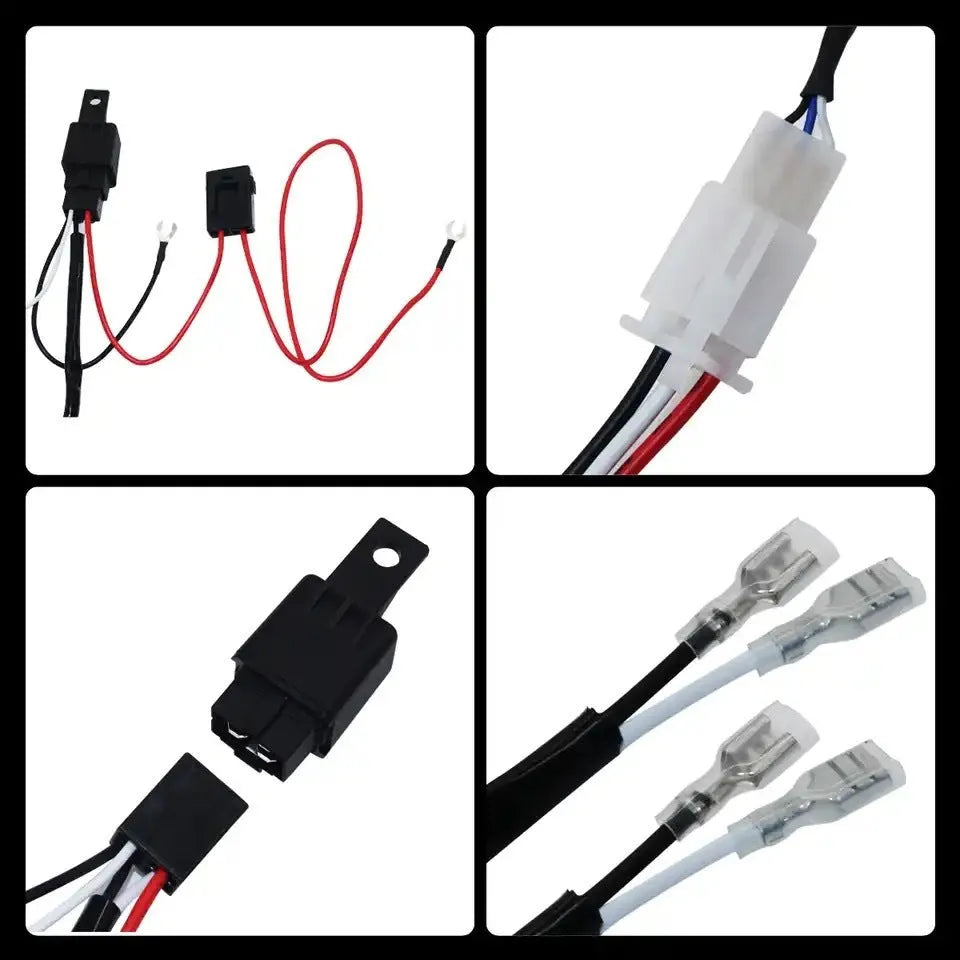 LED work light wiring harness with silicone insulation, 2 metre length, for vehicle roof spotlight installation