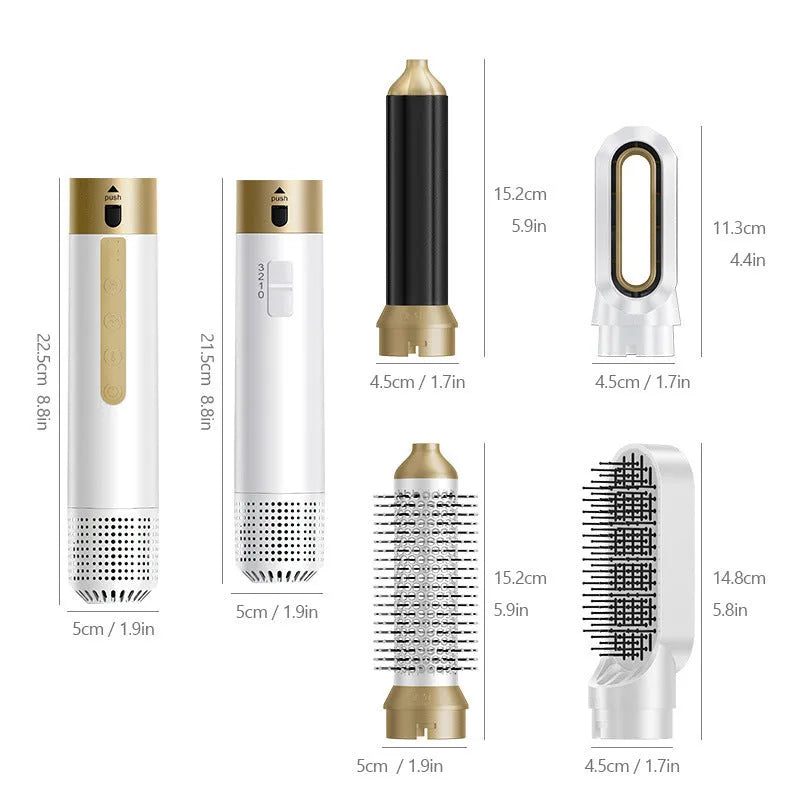 Electric 6-in-1 multifunctional hot air comb for curling and straightening hair, with leather case and plug adapters