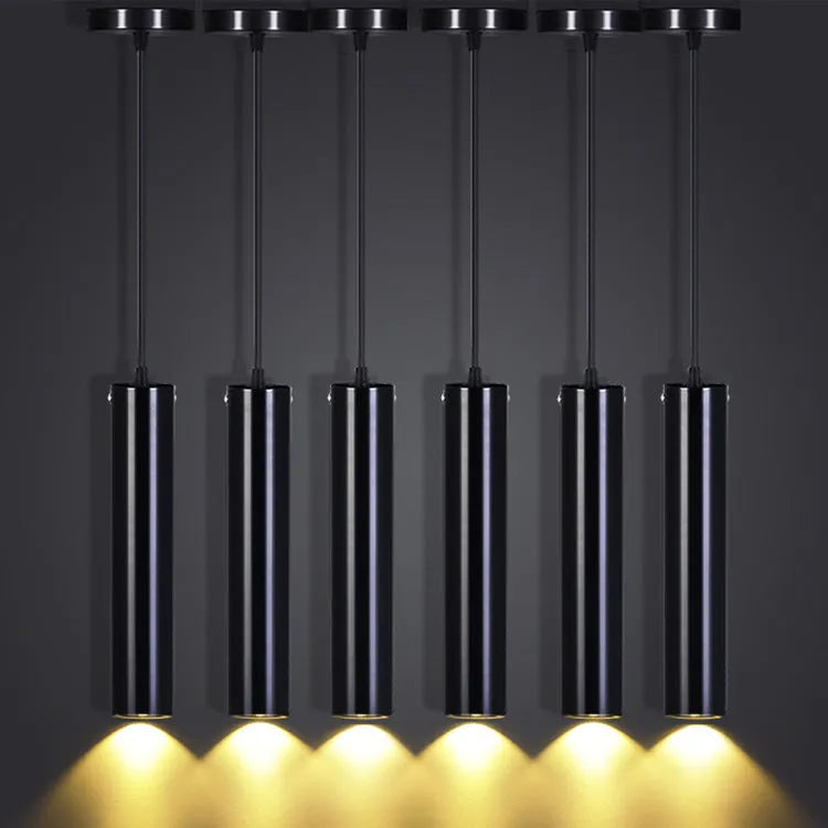 Long-tube suspended ceiling lamp in black aluminium alloy with iron pendant, single head design, adjustable height 1m