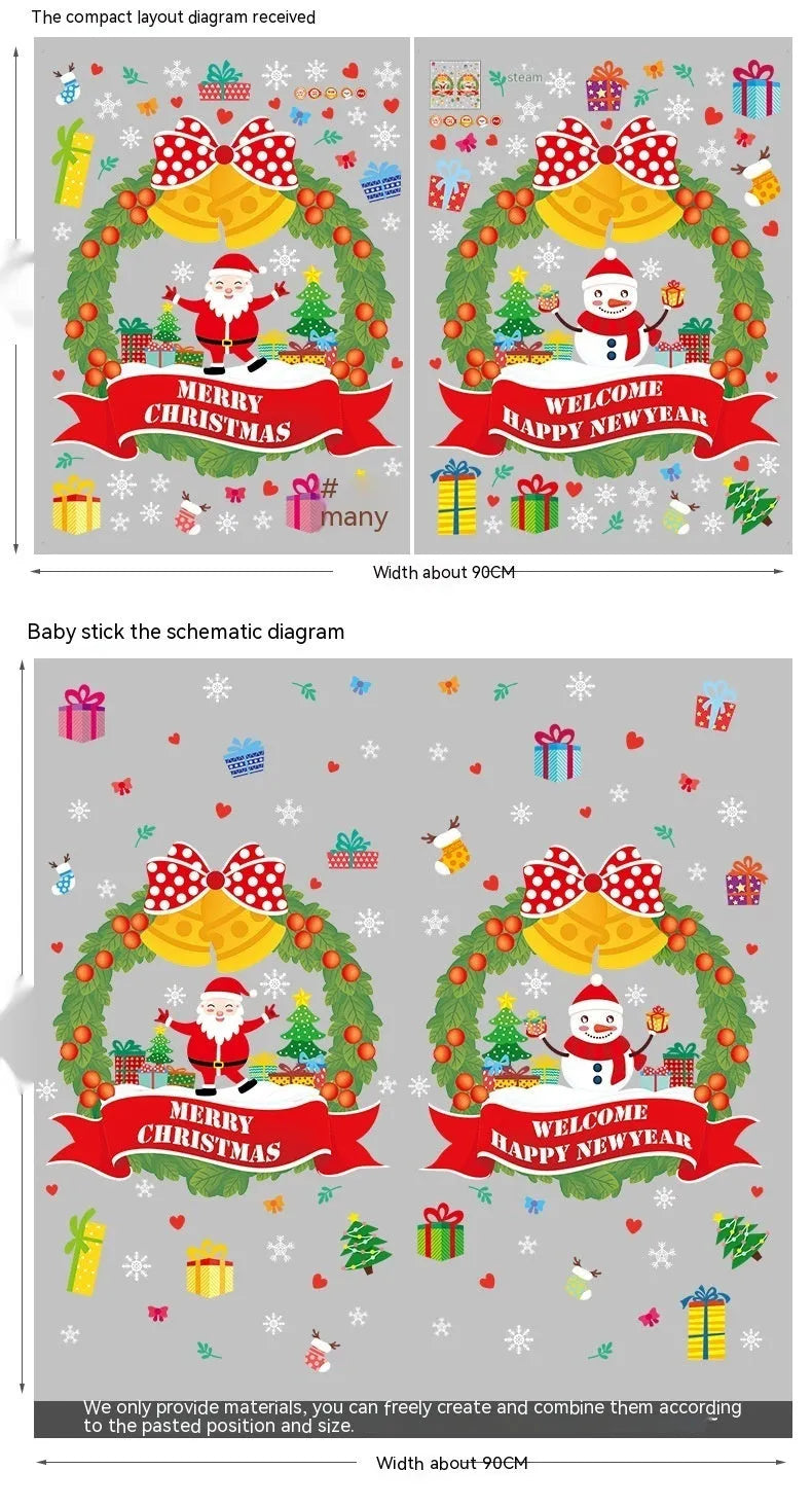 Non-adhesive electrostatic Christmas wall sticker with cartoon anime design measuring 60x45cm