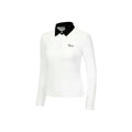 Women's white long sleeve golf top with slim sportswear fit for outdoor activities