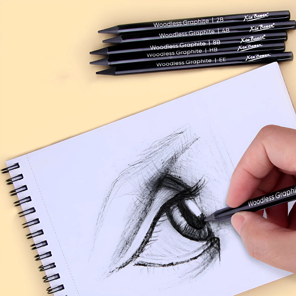 Wood-free graphite art sketching pencils six-piece set with graded hardness options