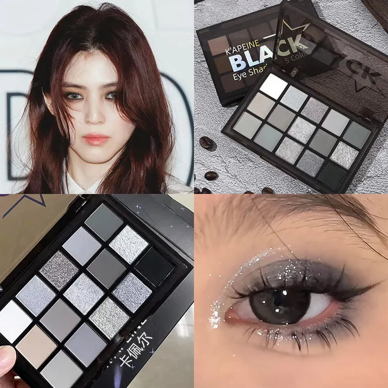 15-colour eye shadow palette with shimmer and matte finishes for smoky makeup looks