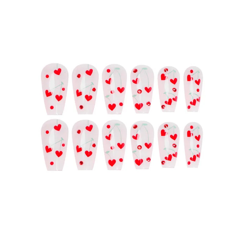 French love heart red diamond cherry nail armour sheets with glue for manicure decoration