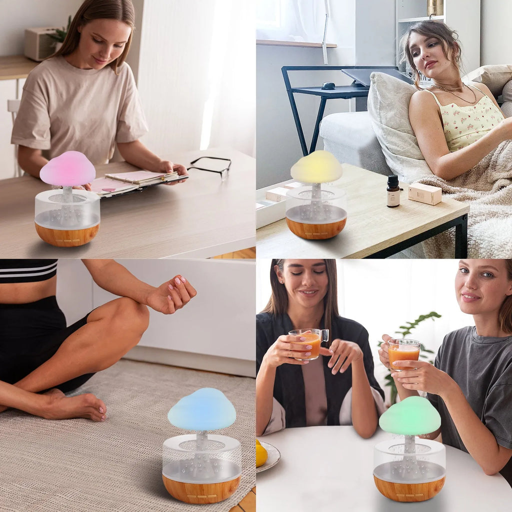 White raining cloud design micro humidifier with night light and aromatherapy diffuser