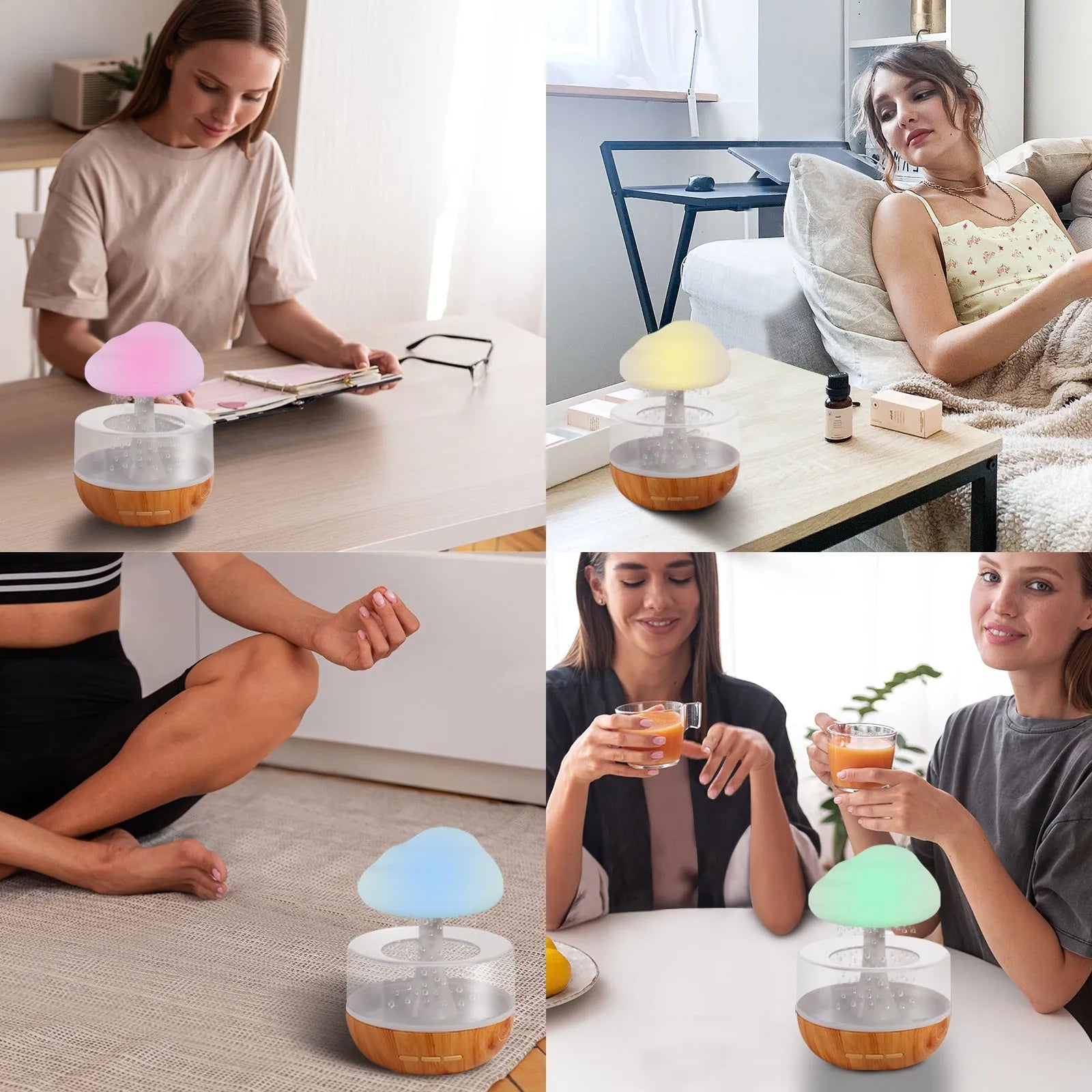 White raining cloud design micro humidifier with night light and aromatherapy diffuser