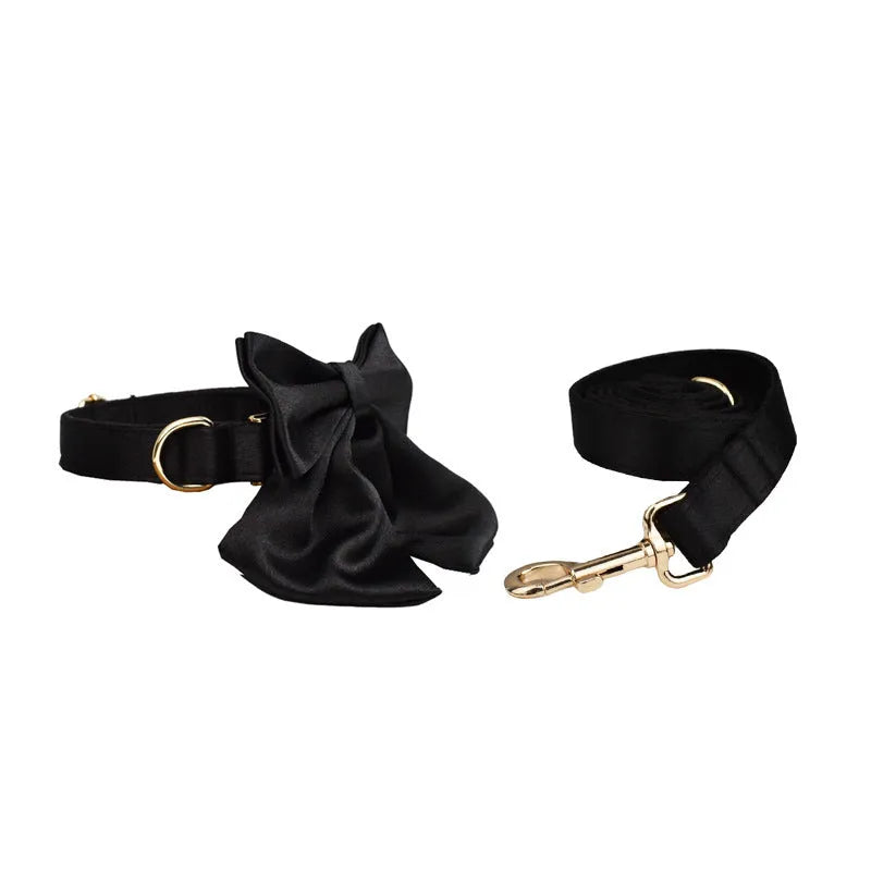 Cloth dog collar leash set with bow and vest in multiple colours and sizes S M L XL