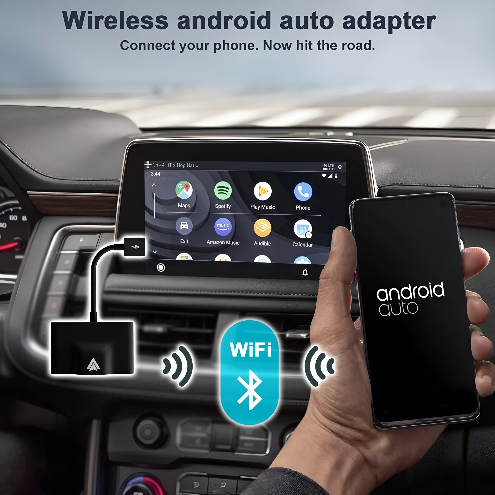 CarPlay wired to wireless adapter for Android phones, showing compact design.