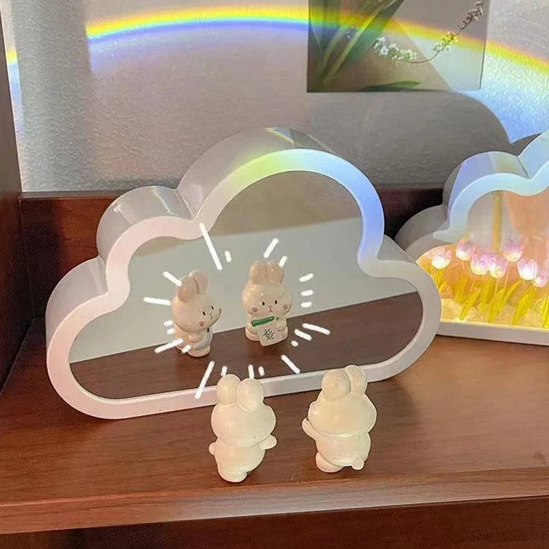 Tulip night lamp DIY kit with pink cloud tulip LEDs and mirror face on a desk