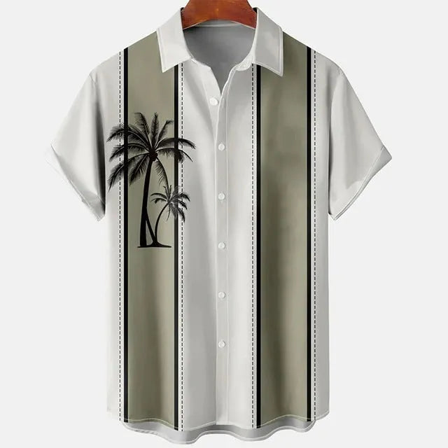 Men's slim fit short sleeve shirt with vibrant 3D floral digital print on polyester fabric