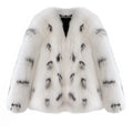 Women's black and white faux fur coat with Korean-style slim fit and 40cm length