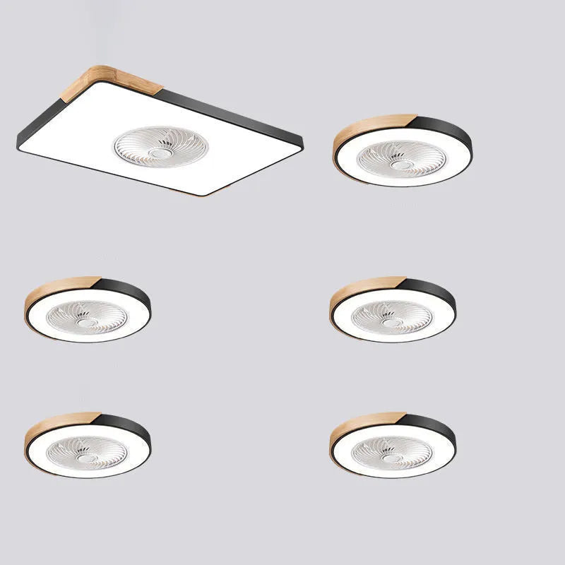 Nordic style ceiling fan with integrated light in a solid wood rectangular, round, or square frame.