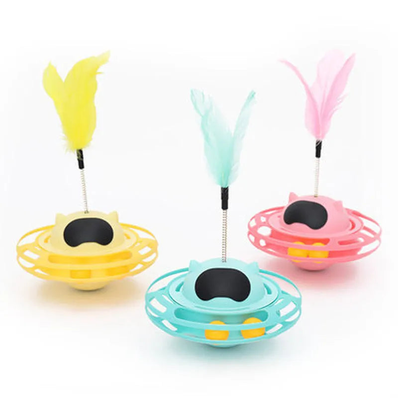 Pink cat tumbler turntable toy for self-play entertainment with 17x10cm dimensions